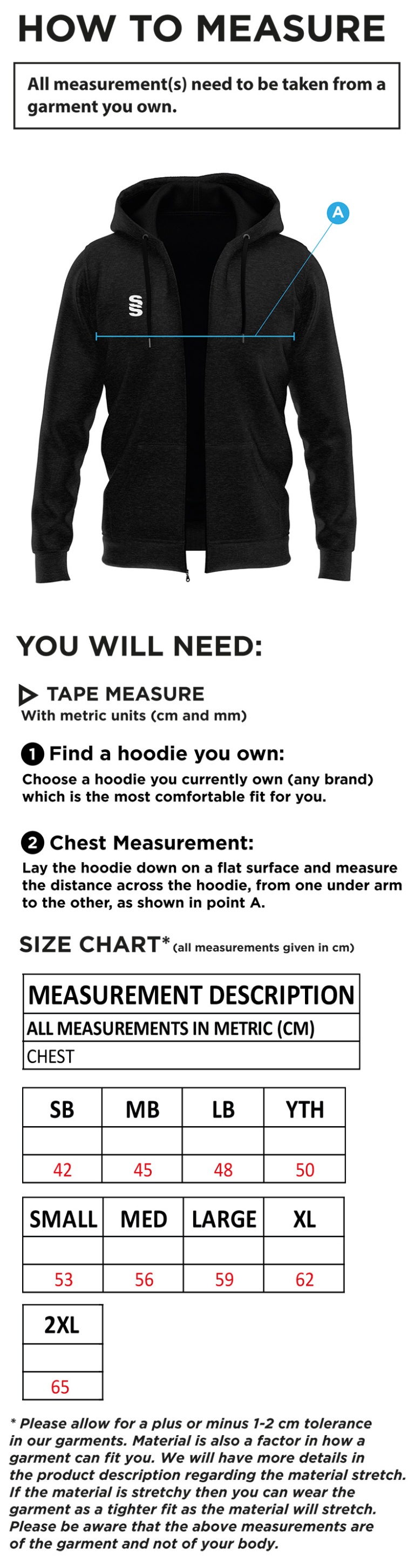 Women's  Hoody : Black - Size Guide