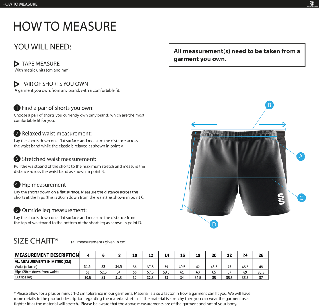 Match Short Black - Womens - Size Guide