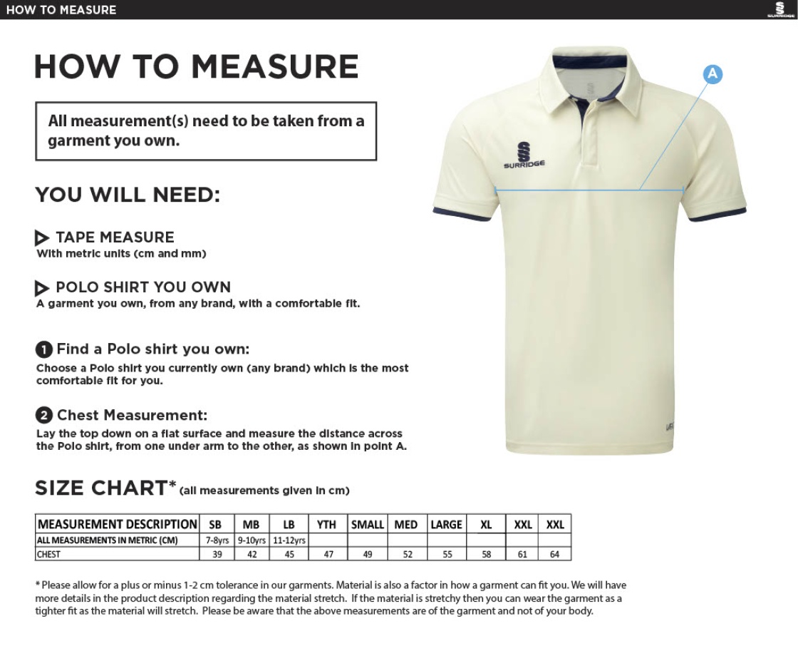 FUSE SHORT SLEEVE CRICKET SHIRT - Size Guide